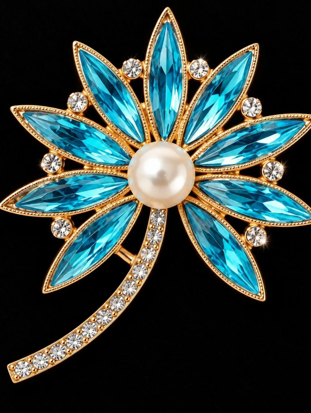 Crystal Flower Brooch Pin Pearl Rhinestone Statement Jewelry Choose Color